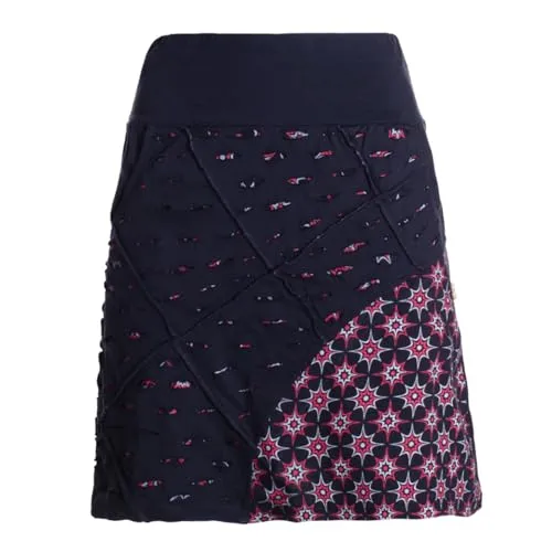 Vishes Damen A-Line Rock Baumwolle Blumen-Muster schwarz 36 - Leicht ausgestellter A-Linien Rock mit elastischem Bund für optimalen Tragekomfort. Mit verspieltem Blumenmuster und praktischen Taschen, ideal für Freizeit und Sommerausflüge. Handgefertigt aus 100% Baumwolle für ein angenehmes Tragegefühl.