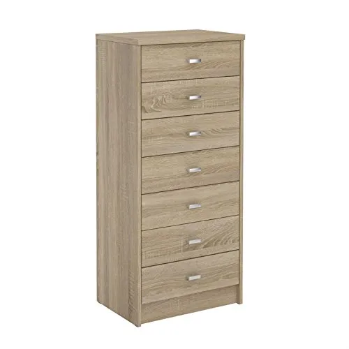 CARO-Möbel Kommode FEHMARN - Moderner Schubladenschrank - Schubladenkommode für Büro, Wohnzimmer oder Flur. 7 platzsparende Schubladen, modernes Design und hochwertige Verarbeitung aus Spanplatte in Weiß oder Sonoma Eiche.