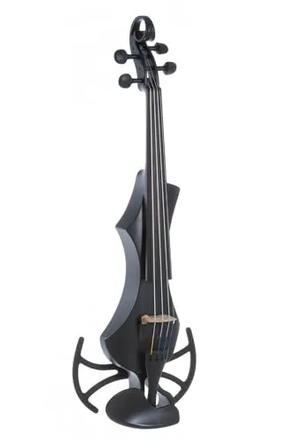 GEWA E-Violine, elektronische Violine, Novita 3.0 Schwarz mit Adapter für Schulterstützen, 4-saitig