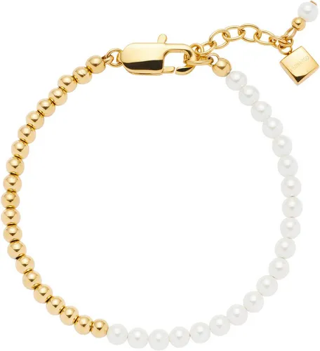 JEWELS BY LEONARDO Armband Lucinda - Armband für Damen aus goldfarbenem Edelstahl mit weißen Imitationsperlen, ideal für trendbewusste Outfits. Allergikerfreundlich und robust mit edler Ionenplattierung für hohe Haltbarkeit.