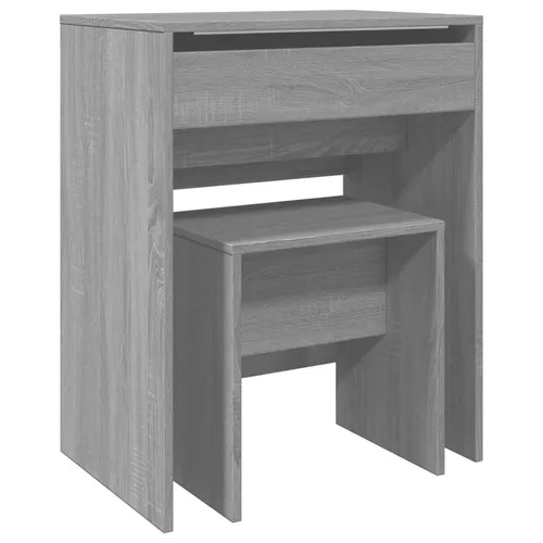 vidaXL Schminktisch mit Hocker Grau Sonoma 60x40x113,5 cm - Schminktisch mit elegantem Design und viel Stauraum, ideal für die griffbereite Aufbewahrung von Kosmetika. Hergestellt aus langlebigem Holzwerkstoff, bietet er eine robuste und feuchtigkeitsbeständige Oberfläche.