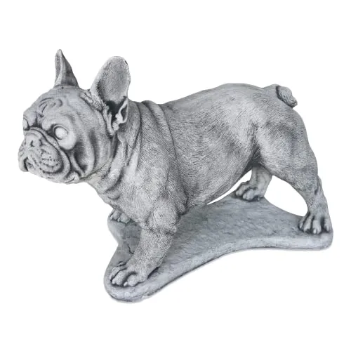 gartendekoparadies.de Französische Bulldogge, Steinfigur, H. 34 cm, 22 kg, Grau, frostsicher aus Steinguss für Außenbereich