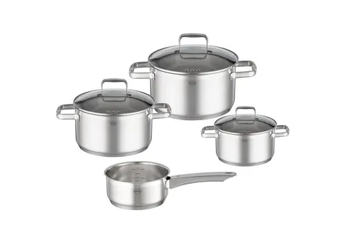 Rösle CHARM Edelstahl Topf-Set 4-tlg. - Kochtöpfe, 4-teilig – Hochwertiges Edelstahlset mit ergonomischen Griffen und Glasdeckeln für optimale Sicht und Dampfaustritt. Ideal für alle Herdarten und spülmaschinengeeignet.