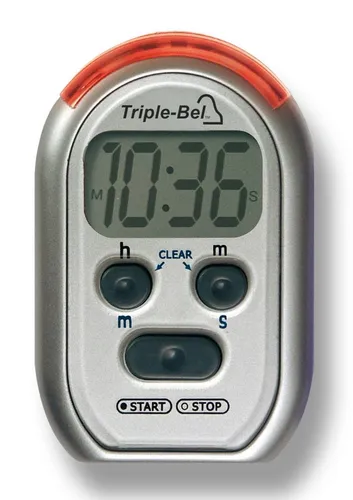 HUMANTECHNIK Küchentimer tripleBel - Wecker mit Vibration und Lichtsignal für Hörgeschädigte, ideal für Küche und unterwegs. Kompakt, mit verschiedenen Signalarten und sekundengenauer Timer- und Stoppuhrfunktion.