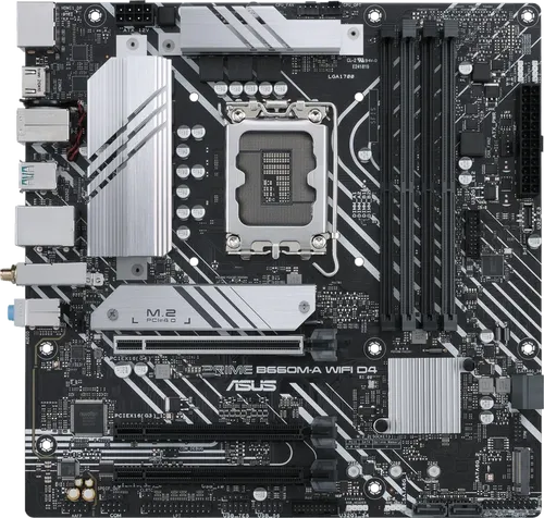 ASUS PRIME B660M-A WIFI D4 Gaming Mainboard - Mainboard für Intel LGA 1700, mit Wi-Fi 6 und PCIe 4.0 für ultraschnelle Konnektivität und optimales Overclocking.