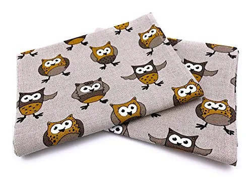 JOWOLLINA 2er-Set: Geschirrtücher Küchenhandtücher Handtücher 47x70 cm Halbleinen Bedruckt (Eule Ocker)