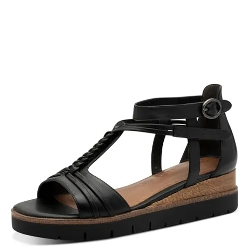 Tamaris Keilsandalette - Modische Riemchensandale in Schwarz - Wanderschuhe mit 4,5 cm Keilabsatz und gepolsterter Innensohle für hohen Tragekomfort, ideal für den Sommer.