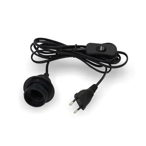 Lampen- Netzkabel PVC mit Schalter und E27 Fassung & Schraubring | Schwarz | 3500-5000mm (3500mm)