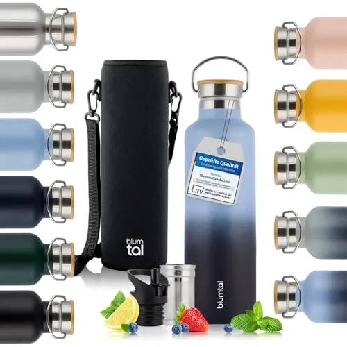 Blumtal Thermosflasche 750ml - doppelwandige Trinkflasche Edelstahl 750ml - Isolierflasche 750ml BPA frei - Edelstahl Trinkflasche 750ml/Teeflasche - Trinkflasche Thermo 750ml - Grey Blue & Dark Ocean