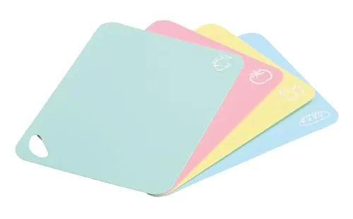 KESPER | Flexible Schneidunterlage, 4er Set, Material: Kunststoff (PE), Maße: 38 x 29 x 0,2 cm, Farbe: Mint, Rosé, Gelb, Türkis | 30590