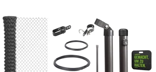 ALBERTS Set Maschendrahtzaun zum Einbetonieren, anthrazit (1250 mm) - Zäune & Tore – Zeitloser Klassiker für zuverlässigen Zaunbau. Komplettes Set für einfache Installation und minimale Wartung, ideal für Gärten und größere Flächen.
