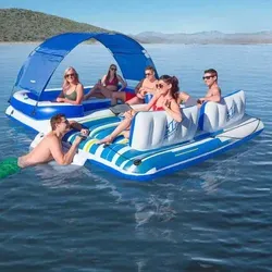 Bestway Tropische Brise Schwimmende Insel 389x274 cm 43105 - Wasserspielzeug mit Platz für bis zu 6 Personen, abnehmbarem Sonnenschutz und 6 Getränkehaltern – ideal für entspannte Tage auf dem Wasser!