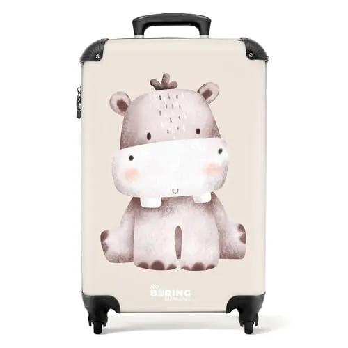 NoBoringSuitcases.com® Koffer Kinder Groß - Nilpferd Grau 67x43x25 cm - Großer Kinderkoffer mit 72 Litern Volumen, leicht und robust, perfekt für Reisen. Mit kratzfester Hartschale und praktischem Zahlenschloss für Sicherheit.