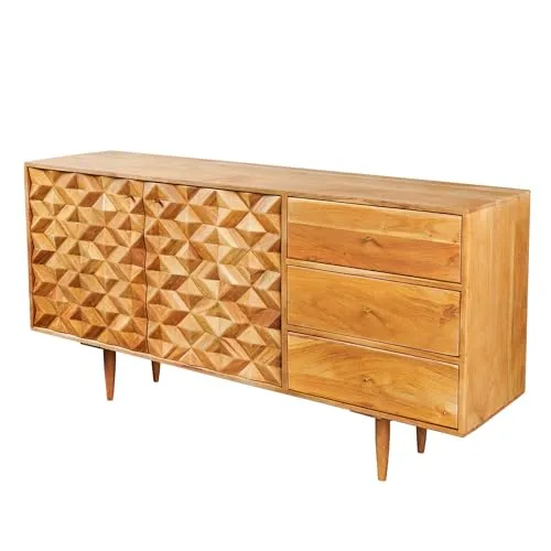 riess-ambiente.de Massivholz Sideboard Alpine 145cm Natur Akazie Retro Design Honey Finish, massives Sideboard für Dein Wohnzimmer