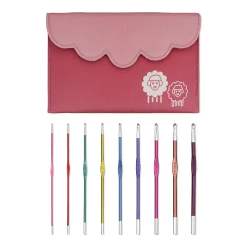 KnitPro Zing Häkelnadel-Set, 9 Größen von 2,00 bis 6,00 mm - Häkelnadeln in 9 Größen, farbcodiert und aus leichtem Aluminium. Ideal für kreative Projekte, inklusive praktischer rosa Stoffhülle und nachhaltiger Verpackung.