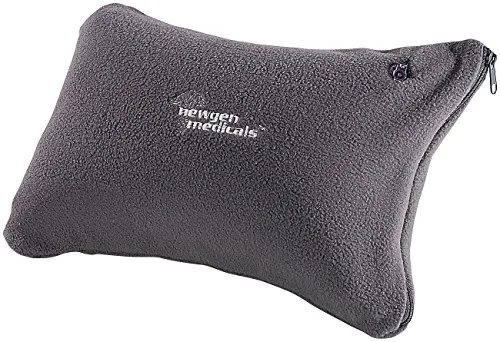 Newgen Medicals Aufblasbare Kissen: Aufblasbares Nacken- und Reisekissen mit Fleece-Bezug, dunkelgrau (Kopfkissen, Strandkissen aufblasbar, Picknickdecke)