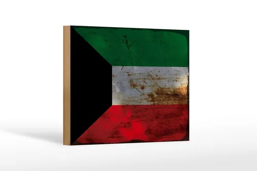 Holzschild Flagge Kuwait 18x12 cm Flag of Kuwait Rost Deko Schild