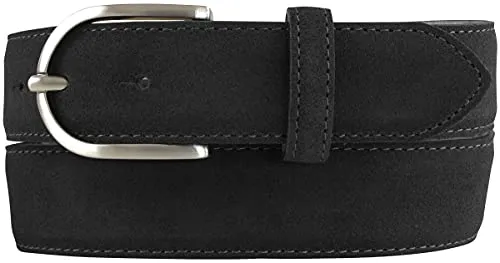 BELTINGER Damen-Gürtel aus Veloursleder 3,5 cm | Velour-Ledergürtel für Damen 35mm | Wildleder-Gürtel mit runder Gürtelschließe | Schwarz 105cm