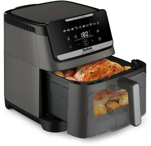 Tefal EY846HE0 Easy Fry Silence Grey - Heißluftfritteuse mit 7 l Volumen, 10 automatischen Programmen und einstellbarer Temperatur von 40 bis 220 °C für fettfreies Frittieren.