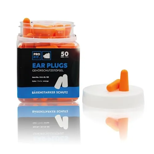 PRO FIT Gehörschutzstöpsel – Ohrstöpsel, Gehörschutz aus Soft-PU, Schallschutz, Lärmschutz, Hörschutz, Earplugs zur Geräuschdämmung - Orange 50 Paar
