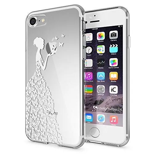 NALIA Handyhülle kompatibel mit iPhone 7, Slim Silikon Motiv Handy-Case Crystal Schutz-Hülle Dünn Durchsichtig, Etui Handy-Tasche Schale Back-Cover Transparent Bumper, Designs:Butterfly Princess