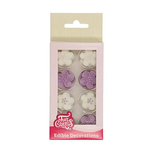 FunCakes Zucker Dekorationen Blume Mix Lila, Gebrauchsfertig für Tortendekoration, Perfekt für Cupcakes, Muffins und mehr, Edible Decorations - Set/24