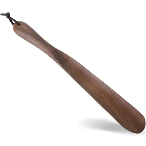 muso wood Schuhlöffel holz Schuhanzieher lang 38cm mit hängendem Loch, Walnussholz stabiler Schuhlöffel für Mann, Frauen, Kinder und Senioren
