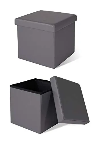 tavora Sitzhocker mit Stauraum, Faltbare Sitzbank 38x38x38 cm, Kunstleder, Aufbewahrungsbox 40 Liter, bis 300 kg belastbar, Grau