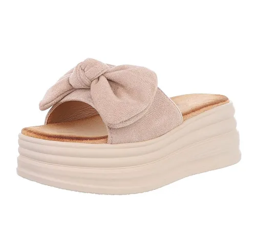 Ital-Design Beige Plateau-Sandalen mit Schleife für Damen Plateausandaletten (89372532) Keilabsatz/Wedge Keilsandaletten in Hellbraun