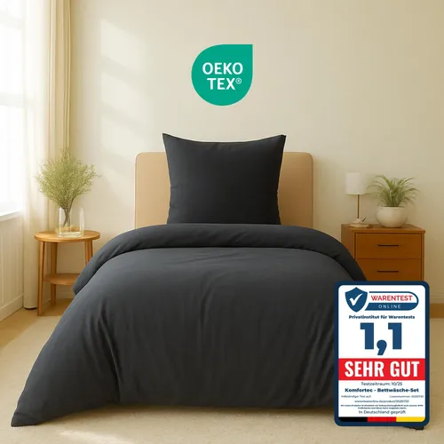 Komfortec Premium Bettwäsche 135x200 cm Bettbezug + 80x80 cm Kissenbezug, gebürstet 100% Polyester-Mikrofaser 120 g/m², 2teiliges Superweiches Bettwäsche-Set, Anthrazit