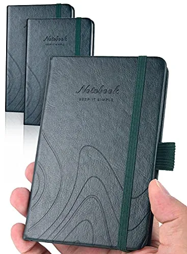 AISBUGUR 2 Stück Notizbuch A6 Notizblock kleine Pocket Notizbuch: Exekutive Hardcover - Insgesamt 320 Seiten Dickes Papier Mit Innentaschen Mini Notizbücher 9 x 14 cm,(Dunkelgrün)