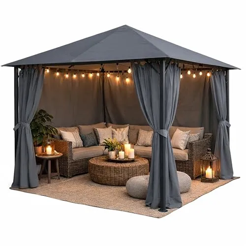 Quick Star Pavillon Nizza 3x3m Grau mit 4 Seitenwänden von Quick-Star