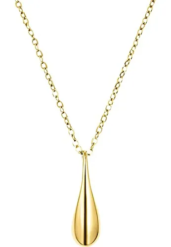s.Oliver Edelstahl Kette mit Anhänger für Damen - Hochwertige 55+5 cm lange Halskette mit Tropfen-Anhänger aus Edelstahl, ideal als stilvolles Geschenk in edler Schmuckbox für jeden Anlass.