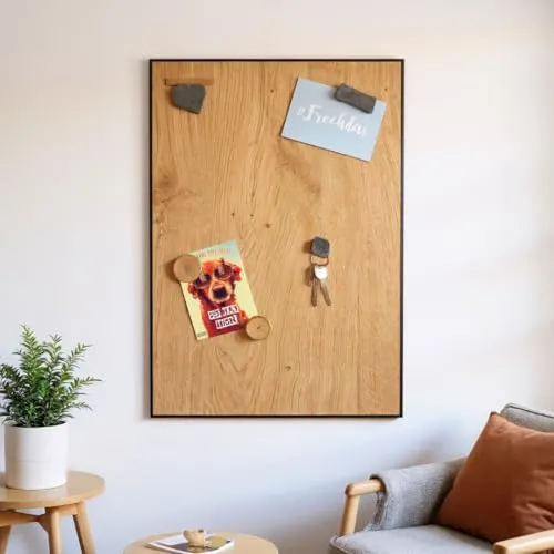 Magnettafel Echt Holz Eiche - Multifunktionale Magnetwand für Notizen und Erinnerungen - Magnettafeln für kreative Köpfe: Nutzen Sie die stylische Holzoberfläche als Kreidetafel, Pinnwand oder Wandbild. Ideal für Küche, Büro und Kinderzimmer - ein echtes Natur-Unikat aus Deutschland!