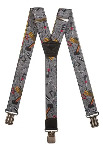 Olata Hosenträger mit Werkzeug-Muster – Robuste, Verstellbare X- und Y-Form, 5 cm Breit, Ideal für Arbeit und Alltag. Grau, Y-Form - 5 cm