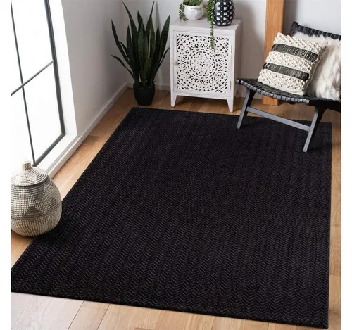 carpet city Teppich Wohnzimmer Modern - Einfarbig Schwarz 140x200 cm - Teppiche für jedes Zuhause! Hochwertiger Kurzflorteppich mit edler Chevron-Musterung, ideal für Wohnzimmer und Schlafzimmer. Fußbodenheizung geeignet, strapazierfähig und pflegeleicht.