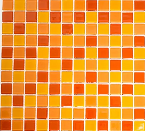 Mosaik Quadrat Crystal mix gelb/orange/rot Glasmosaik Transluzent Transparent 3D Fliesenspiegel, Mosaikstein Format: 25x25x4 mm, Mattengröße: 327x302 mm, 10 Matten