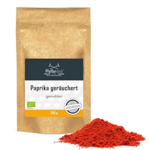 Paprika geräuchert, gemahlen, Paprikapulver Premium BIO-Qualität, handverlesen, 250g - Pfefferdieb®
