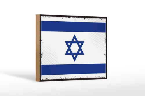 Holzschild Flagge Israels 18x12 cm Retro Flag of Israel Deko Schild