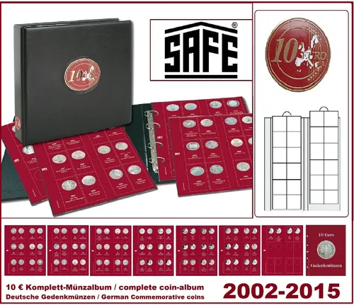 10-EURO-MÜNZALBUM-Deutschland 2002-2015 SAFE-7342-PREMIUM-Vordruckalbum
