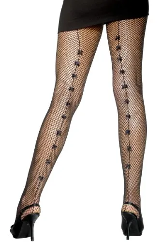 Smiffys Fischnetz-Strumpfhose, Schwarz, mit Satin-Schleifen Halloween