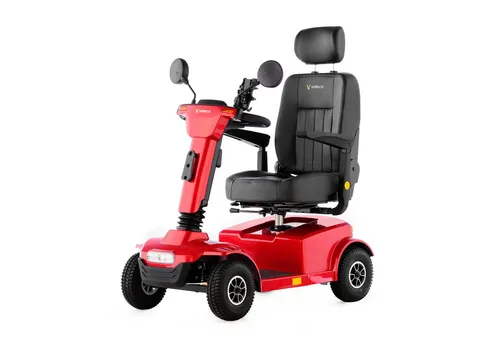 Veleco Elektromobil JUMPY - Seniorenmobil mit Kapitänssitz, 10 km/h, Rot - Elektromobile mit drehbarem Kapitänssitz, hoher Rückenlehne und 4 Luftreifen für optimale Stabilität. Ideal für Senioren mit einer Steigfähigkeit von 14° und 160 kg Tragkraft.