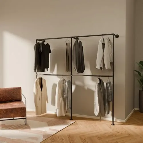 pamo. design Kleiderständer TIM DOUBLE - Kleiderständer im Industrial Style, ideal zur Wandmontage. Mit robuster Konstruktion und praktischem Set für einfachen Aufbau, inklusive Montageanleitung und Zubehör.