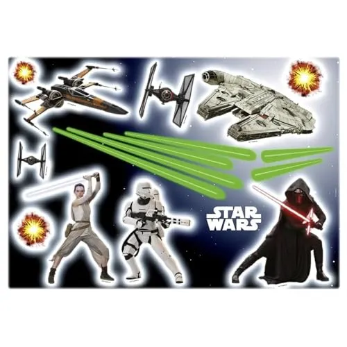 Komar Deco-Sticker STAR WARS | 50 x 70 cm | Wandtattoo, Wandbild, Wandsticker, Wandaufkleber, Millenium Falcon, T-65 X-Flügel, Rey, Kylo Ren, Kinderzimmer | 14029h