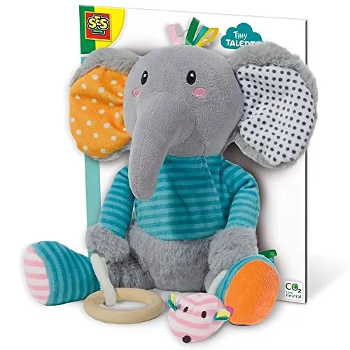 Olfi Kuscheltier Elefant – Sensorisches Spielzeug mit Spiegel und Geräuschen - Der Olfi Elefant bietet viel Spaß mit einem Beißring, Knisterfuß und Quietschmaus. Ideal für kleine Entdecker und zur Förderung der Sinne.