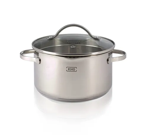 Kochtopf Schmortopf 20cm 3 L Fleischtopf Edelstahl Induktion Glasdeckel KHG