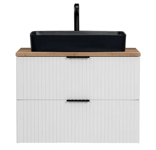 Lomadox Waschtisch ADELAIDE-56-WHITE, 80cm – Elegantes Design in Weiß und Eiche - Moderner Waschtisch 80 cm in matt weiß mit stilvoller Eiche Nb. und hochwertigem Keramik-Aufsatzbecken. Ideal für ein einladendes Badezimmer mit praktischen Softclose-Funktionen.