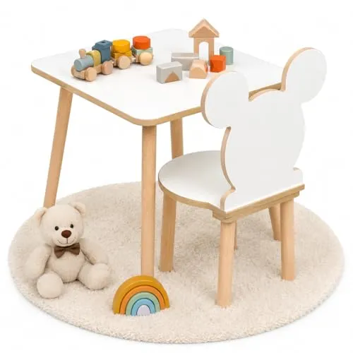 PlayPals Furniture Kindertisch & Stuhl Set 50 x 50 x 47 cm – Holztisch mit Kinderstuhl | MDF & Holz kinderzimmer Tisch und stühle, Kinder Tisch und Stuhl Set