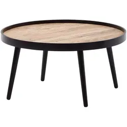 Wohnling Couchtisch Rund 76x76 cm - Moderner Salontisch in Schwarz Braun - Beistelltisch fürs Wohnzimmer mit runder Ablagefläche und schützendem Ring, ideal für entspannte Abende. Eleganter Holzlook macht ihn zum Hingucker!