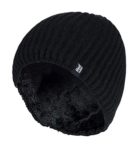 HEAT HOLDERS - Herren Outdoor Winter Warm Beanie Strick Mütze mit Gefüttert (One Size, Black (Halden))
